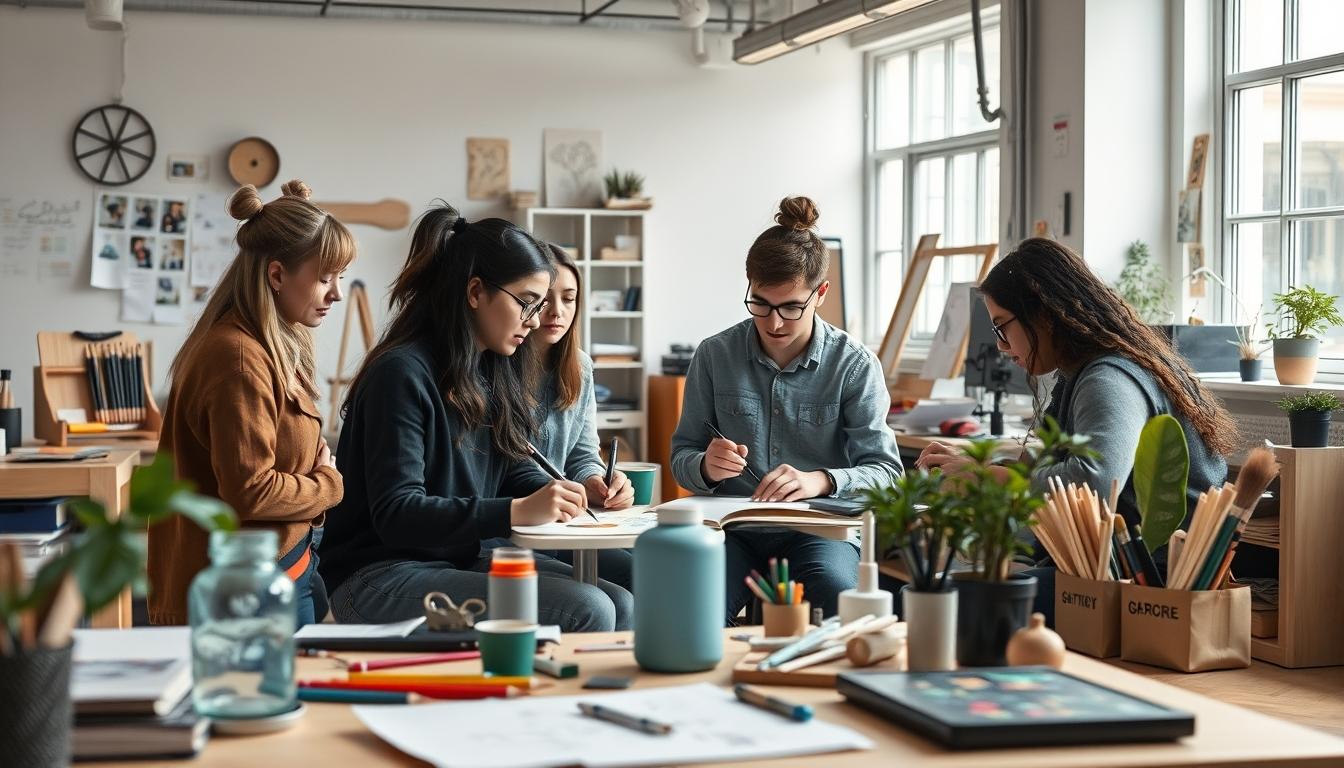 Students collaborating in study space