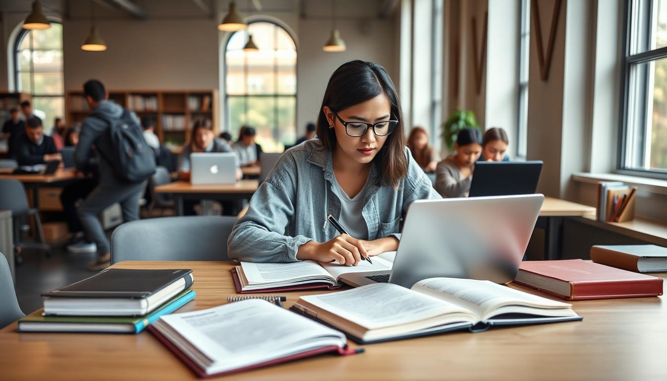 Students studying together in modern classroom